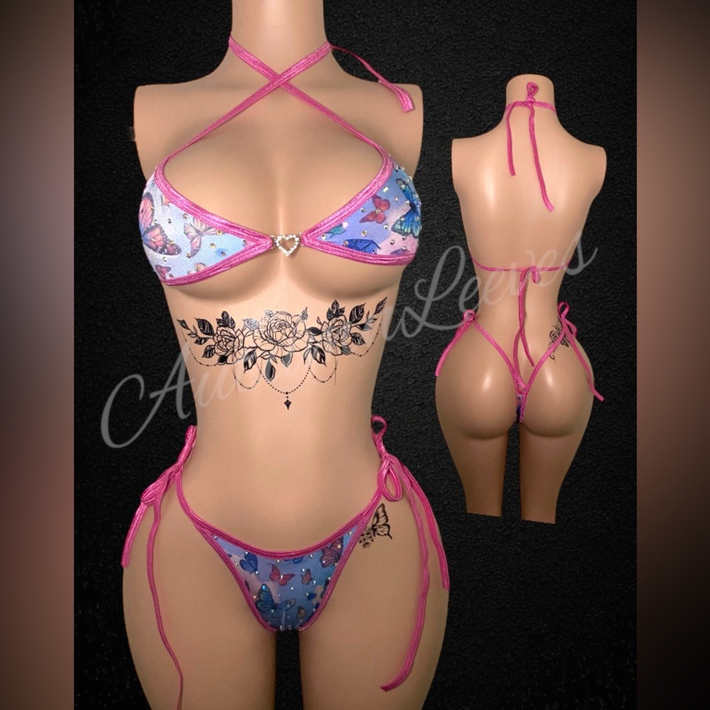 Pink and Blue Butterfly Bikini Set